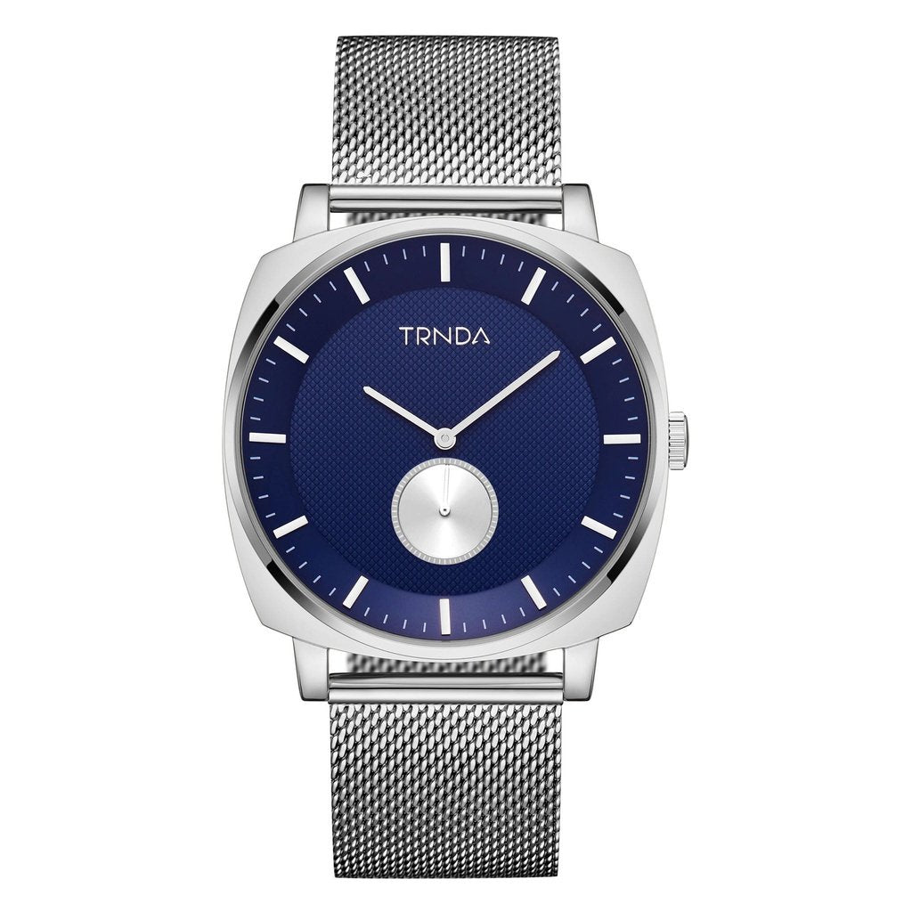 TRNDA MEN'S STAINLESS STEEL SQUARE WATCH - TIMELESS BLUE DIAL FASHION STATEMENT
