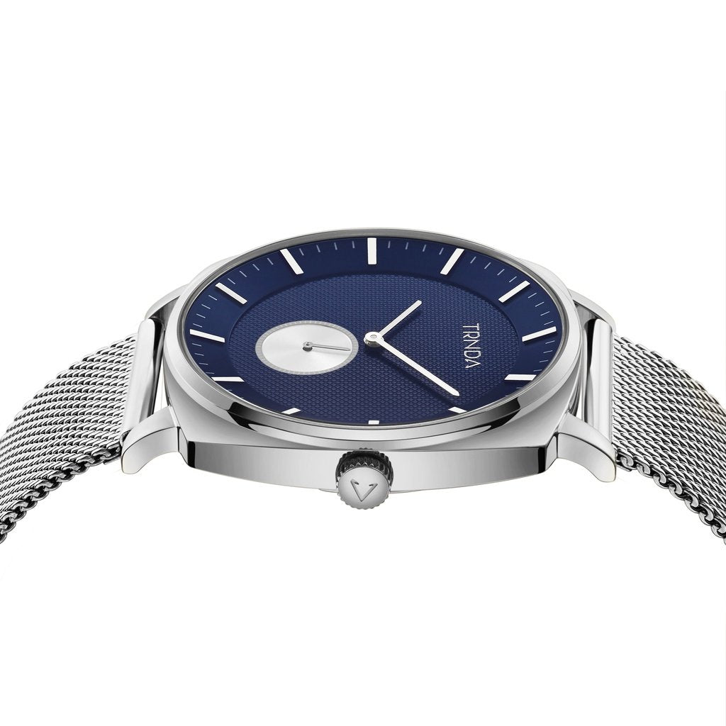 TRNDA MEN'S STAINLESS STEEL SQUARE WATCH - TIMELESS BLUE DIAL FASHION STATEMENT