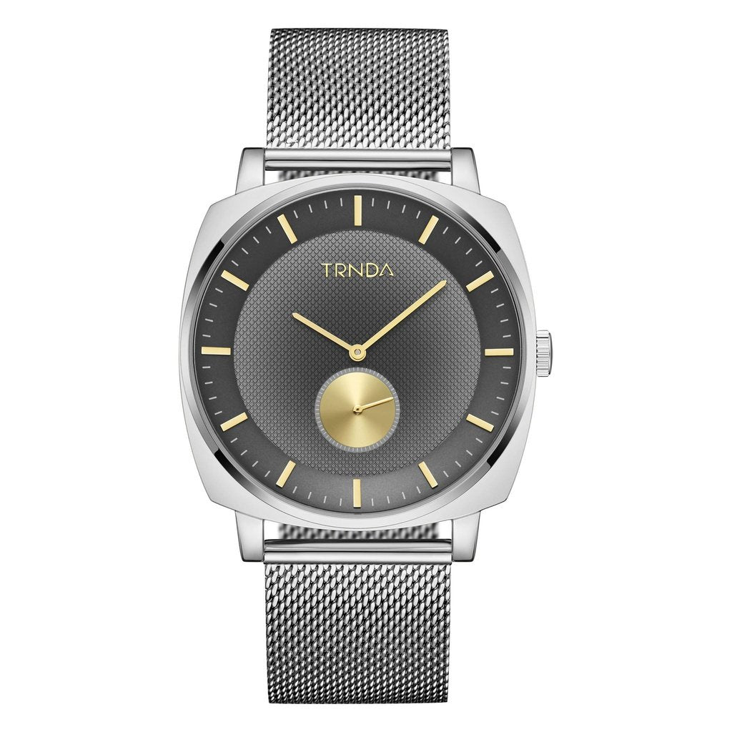 TRNDA SQUARE MASTER - TRENDY STAINLESS STEEL MEN'S WATCH with Silver Mesh Band & Gradient Grey Dial