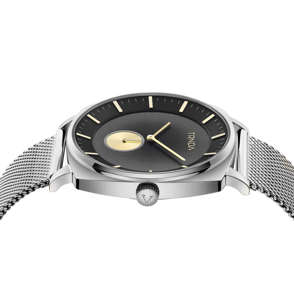 TRNDA SQUARE MASTER - TRENDY STAINLESS STEEL MEN'S WATCH with Silver Mesh Band & Gradient Grey Dial