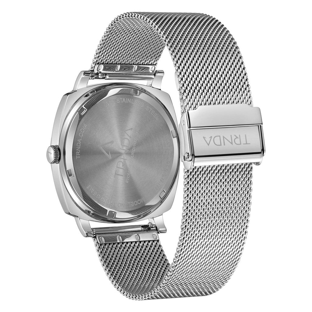TRNDA STAINLESS STEEL SQUARE MEN'S WATCH - SEAWEED GREEN DIAL & SILVER MESH BAND