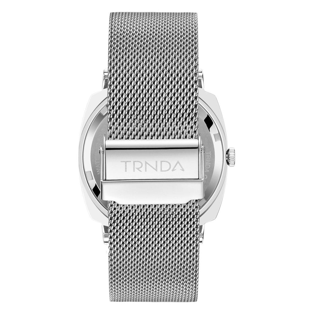 TRNDA STAINLESS STEEL SQUARE MEN'S WATCH - SEAWEED GREEN DIAL & SILVER MESH BAND