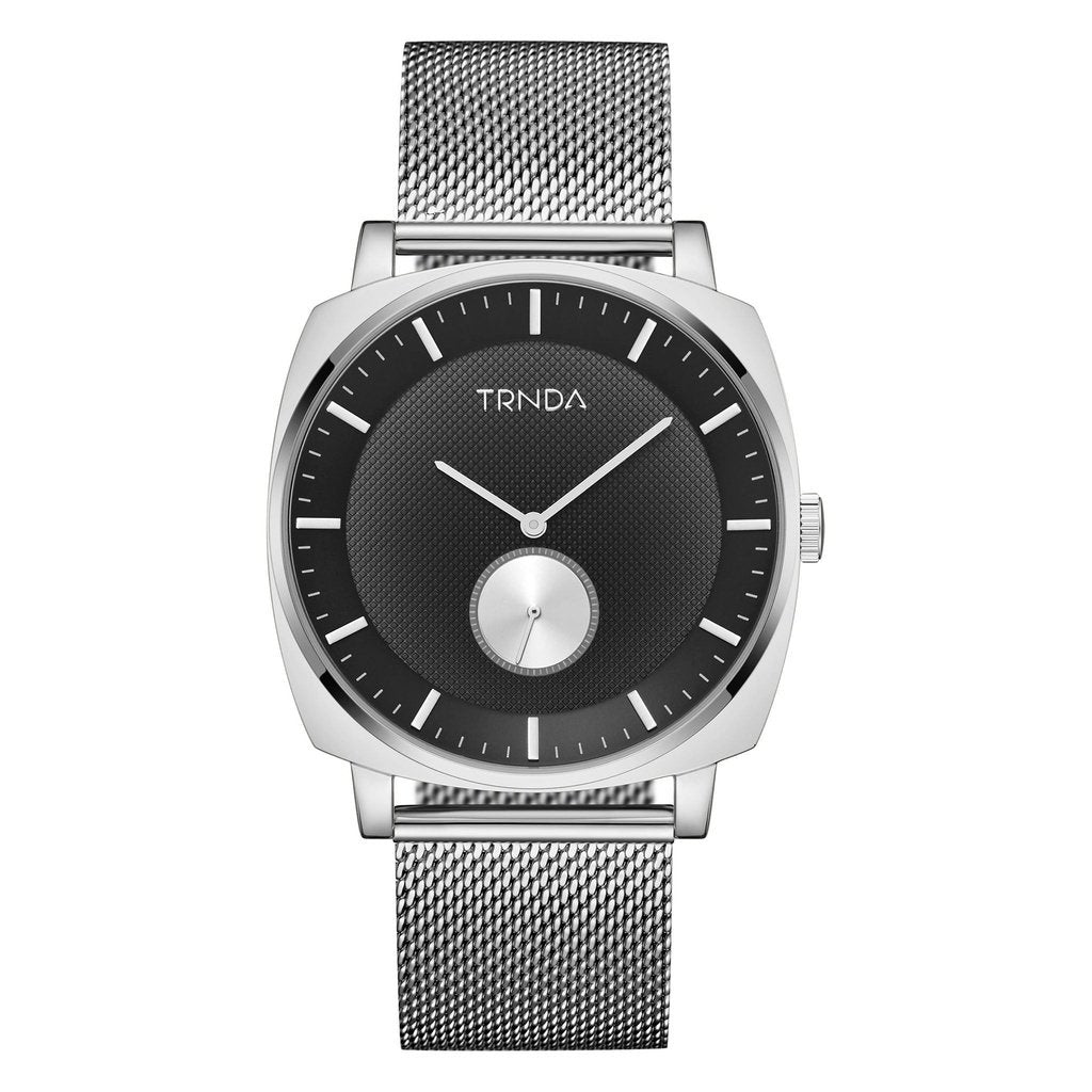 TRNDA SQUARE SILVER STAINLESS STEEL MESH MEN'S WATCH - TIMELESS STYLE WITH GRADIENT DIAL