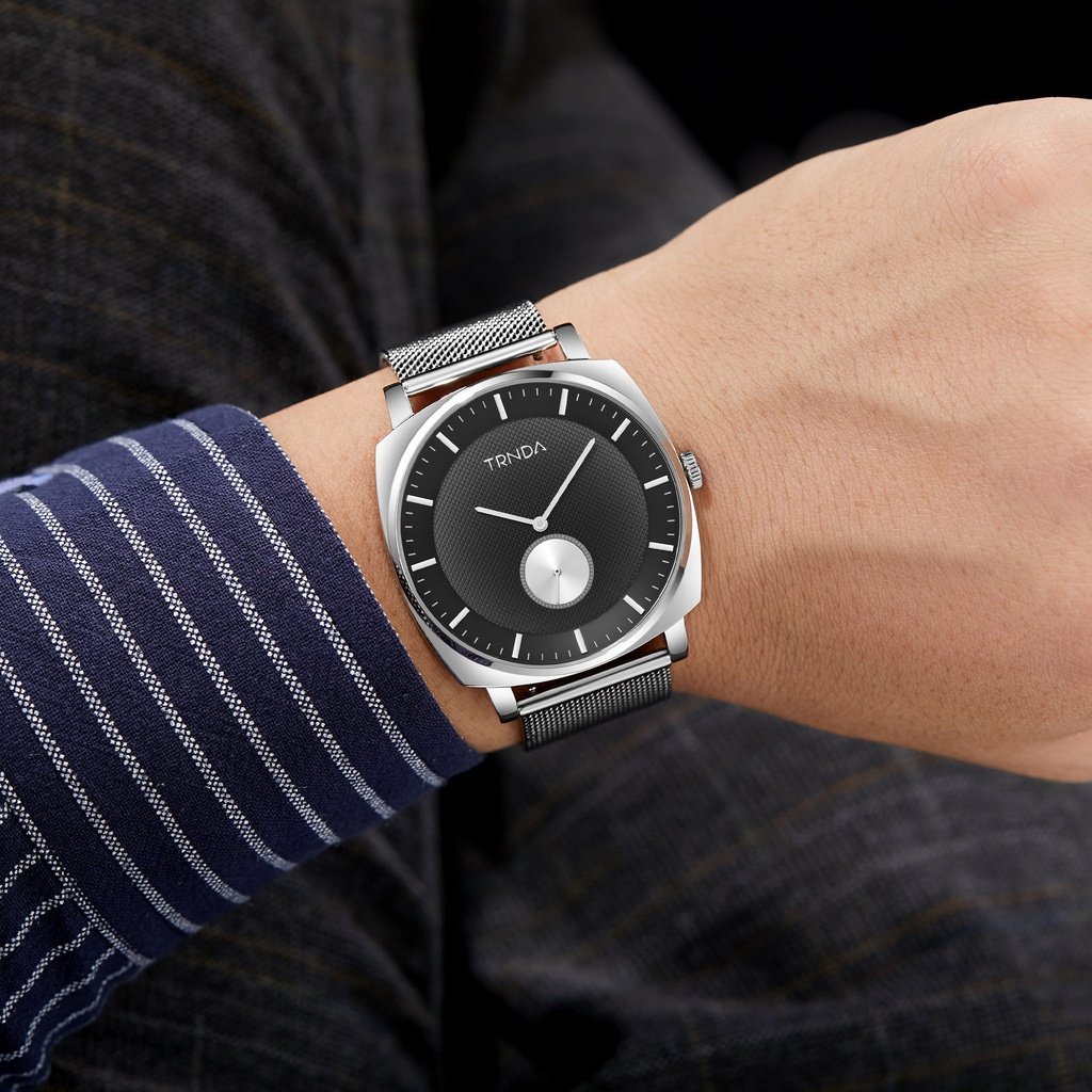 TRNDA SQUARE SILVER STAINLESS STEEL MESH MEN'S WATCH - TIMELESS STYLE WITH GRADIENT DIAL