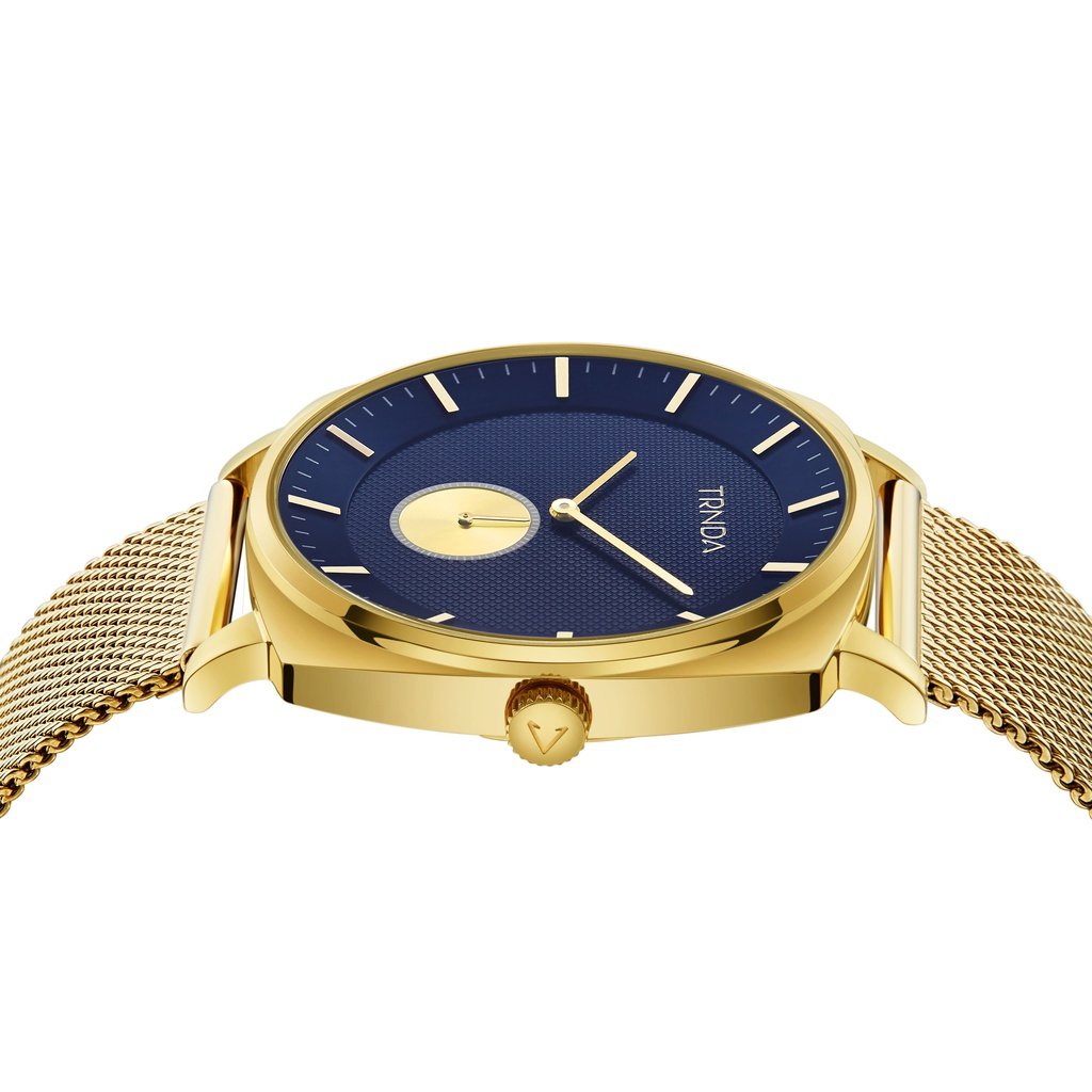 TRNDA MEN'S TIMEPIECE - SQUARE GOLD STAINLESS STEEL WATCH WITH UNIQUE BLUE DIAL