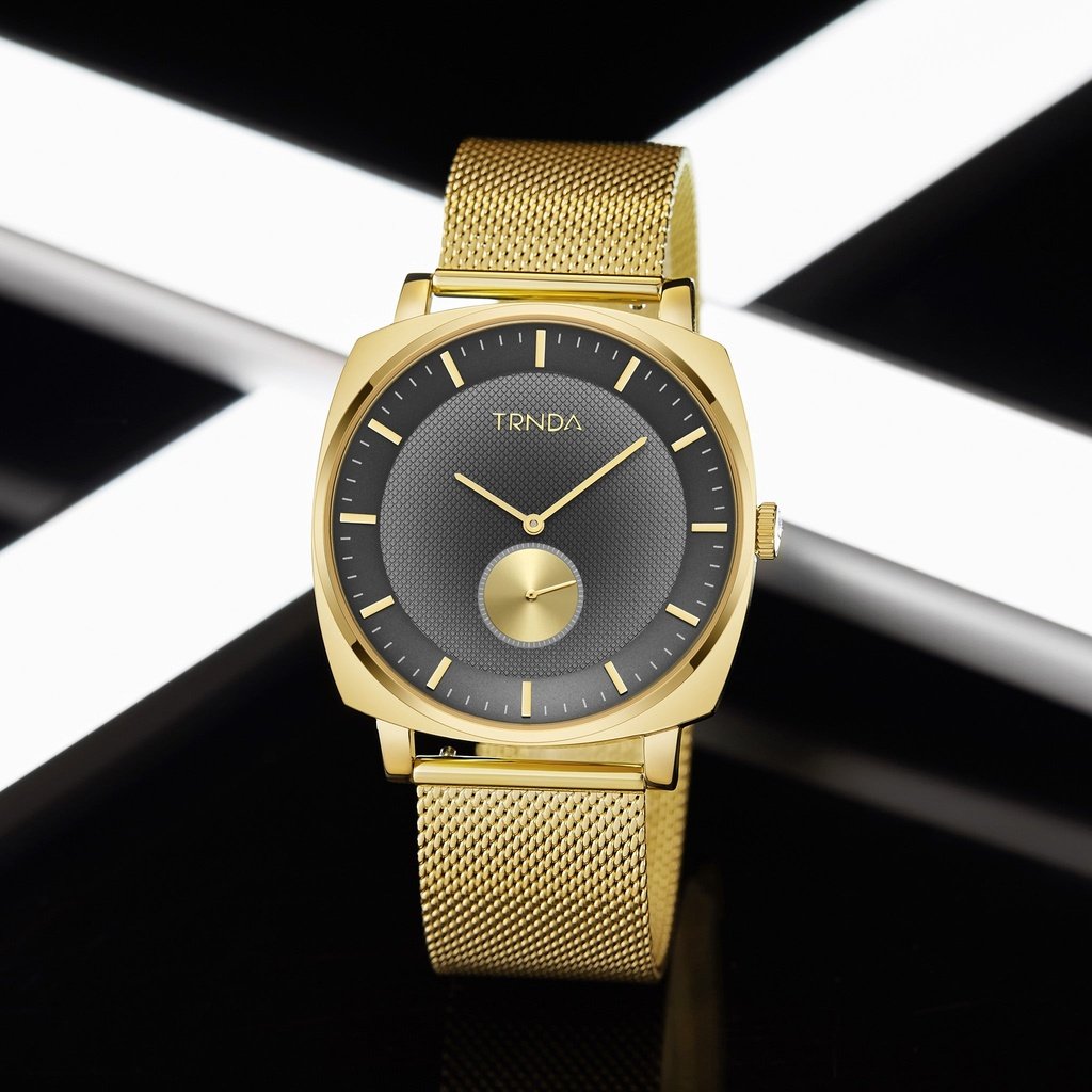 TRNDA STAINLESS STEEL GOLD MESH SQUARE DIAL - TRENDY MEN'S WATCH for Timeless Style