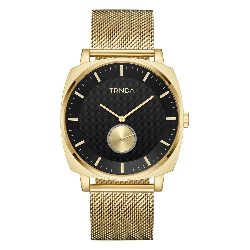 TRNDA SQUARE GOLD STAINLESS STEEL MESH WATCH - TIMELESS BLACK DIAL FOR MEN