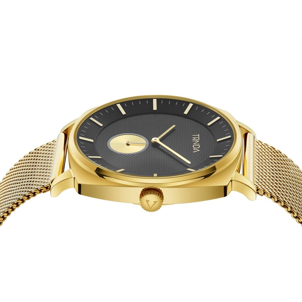 TRNDA SQUARE GOLD STAINLESS STEEL MESH WATCH - TIMELESS BLACK DIAL FOR MEN