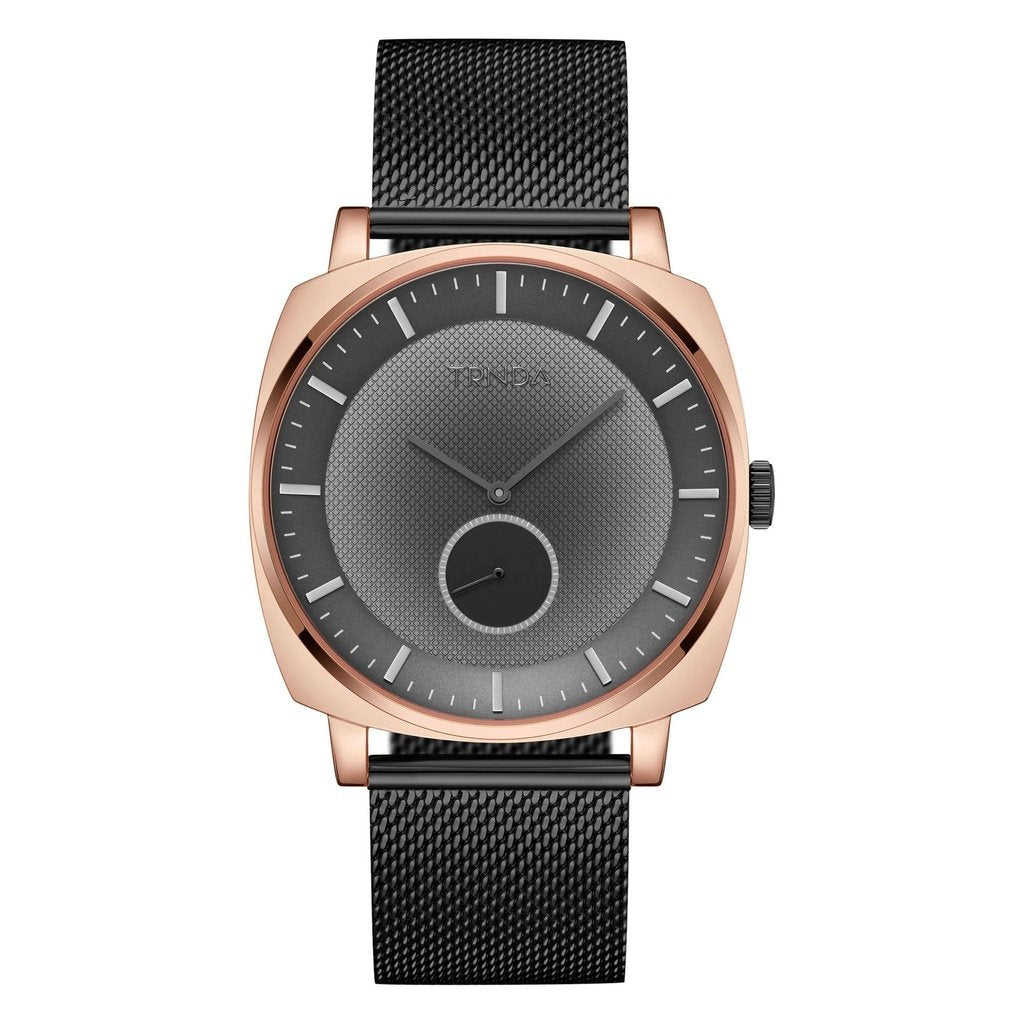 TRNDA SQUARE ROSE GOLD MESH - TRENDY STAINLESS STEEL MEN'S WATCH with Gradient Grey Dial