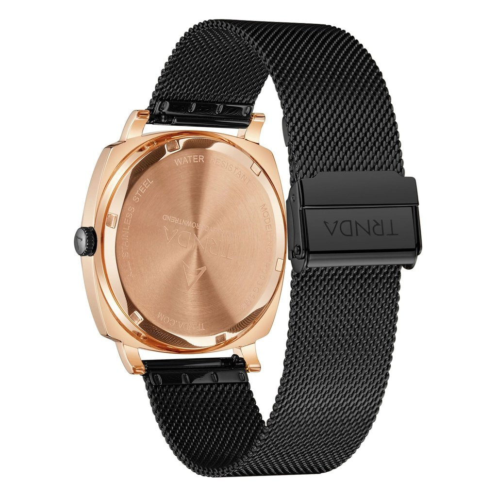 TRNDA SQUARE ROSE GOLD MESH - TRENDY STAINLESS STEEL MEN'S WATCH with Gradient Grey Dial