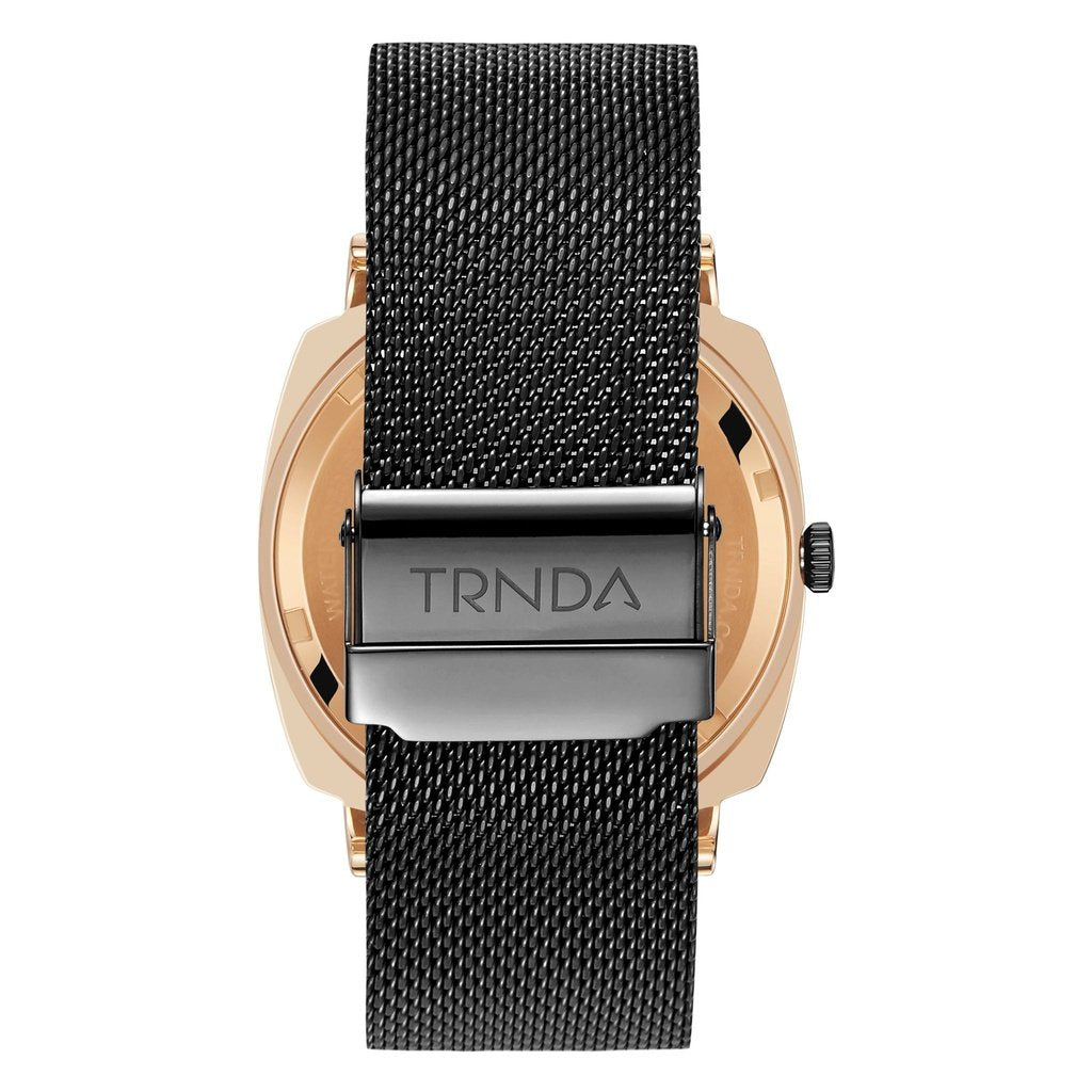 TRNDA SQUARE ROSE GOLD MESH - TRENDY STAINLESS STEEL MEN'S WATCH with Gradient Grey Dial