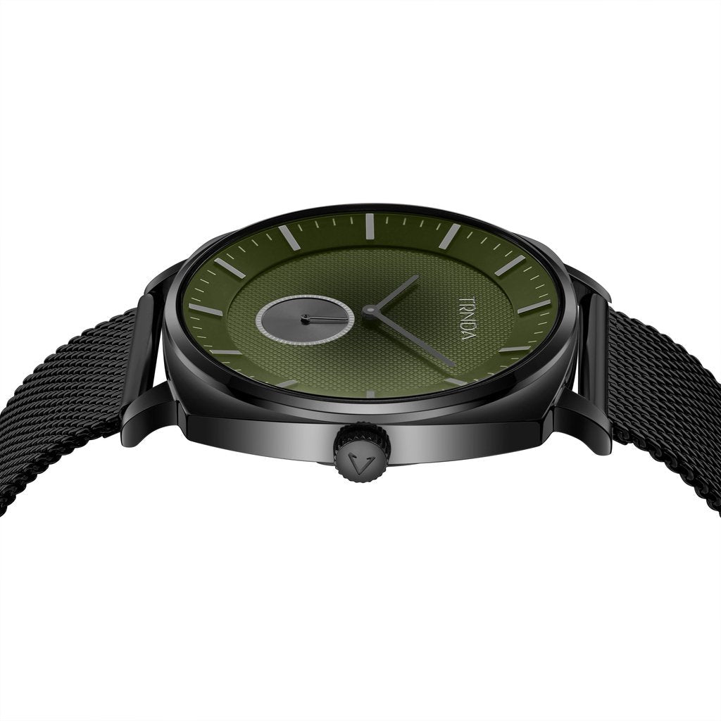 TRNDA SQUARE BLACK MESH STAINLESS STEEL MEN'S WATCH - SEAWEED GREEN DIAL FASHION STATEMENT