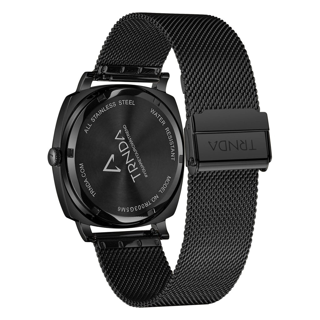 TRNDA SQUARE BLACK MESH STAINLESS STEEL MEN'S WATCH - SEAWEED GREEN DIAL FASHION STATEMENT