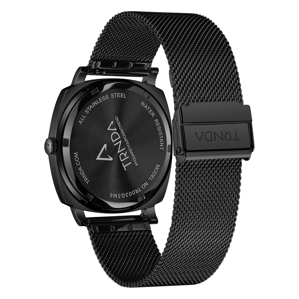 TRNDA SQUARE BLACK STAINLESS STEEL MEN'S WATCH - TIMELESS TRENDSETTER