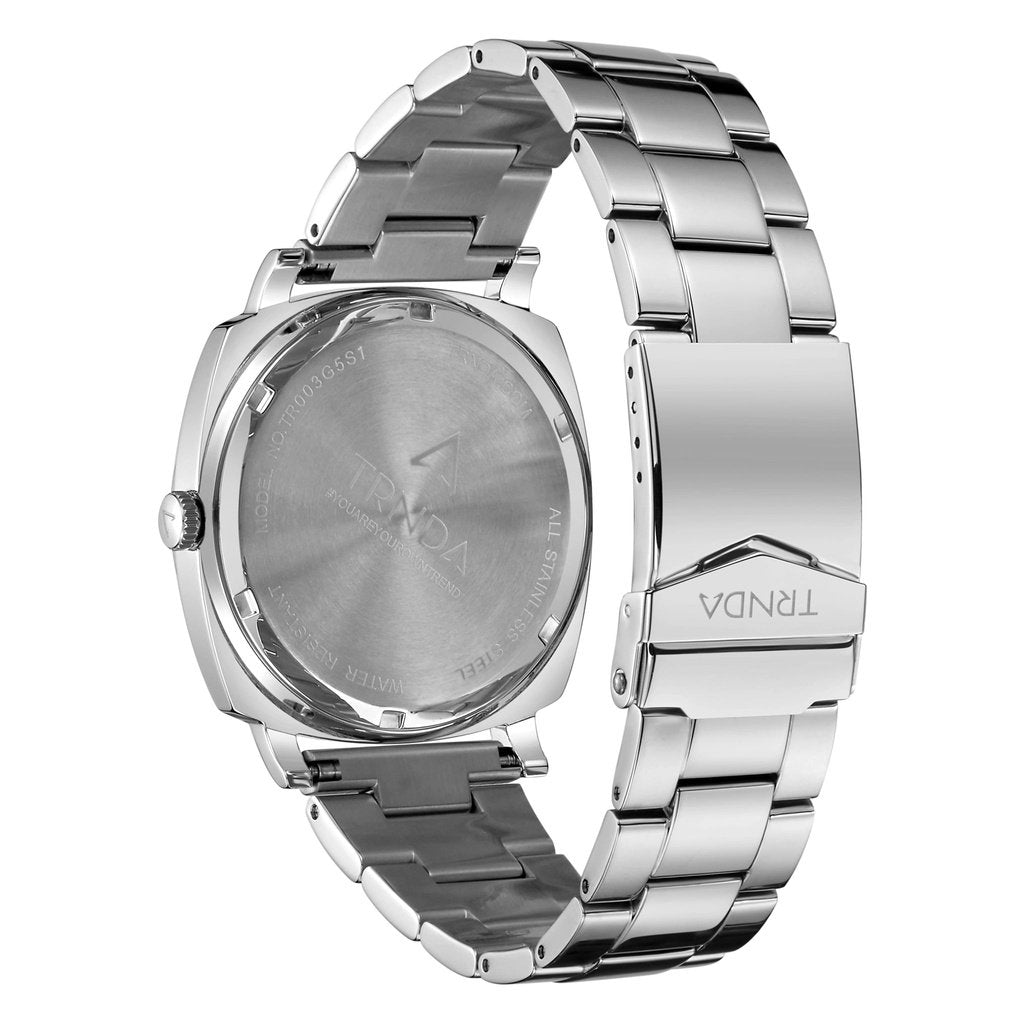 TRNDA SQUARE SILVER STAINLESS STEEL MEN'S WATCH - ELEGANT TIMEPIECE FOR EVERYDAY STYLE