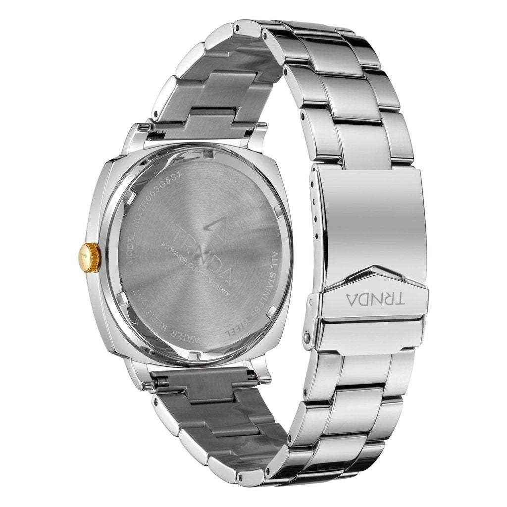 TRNDA SQUARE STAINLESS STEEL MEN'S WATCH - TIMELESS STYLE WITH GRADIENT GREY DIAL