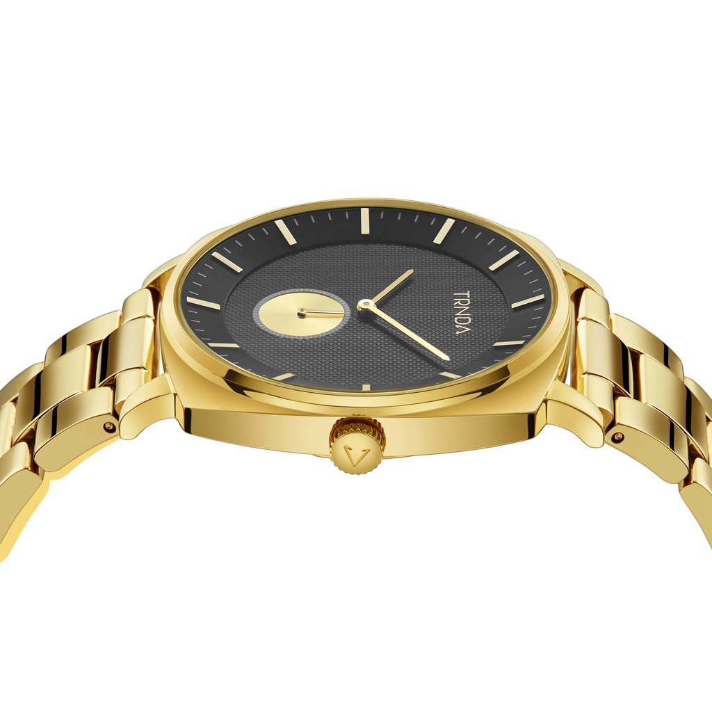 TRNDA STAINLESS STEEL SQUARE GOLD WATCH - TIMELESS BLACK DIAL MEN'S FASHION STATEMENT