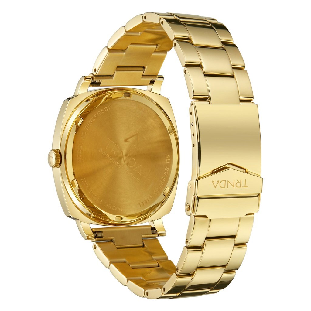 TRNDA STAINLESS STEEL SQUARE GOLD WATCH - TIMELESS BLACK DIAL MEN'S FASHION STATEMENT