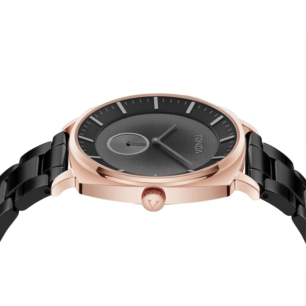 TRNDA STAINLESS STEEL SQUARE ROSE GOLD MEN'S WATCH - ELEGANT GRADIENT GREY DIAL & BLACK BAND