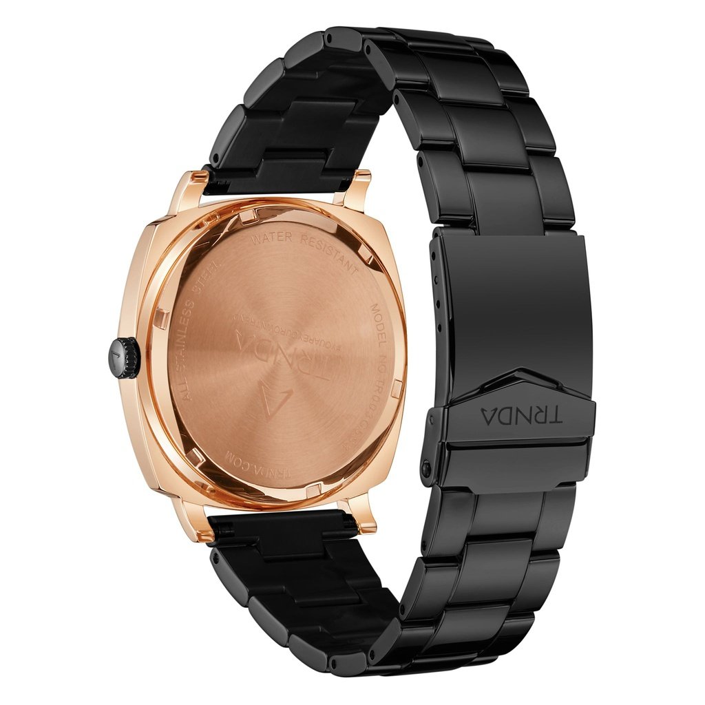 TRNDA STAINLESS STEEL SQUARE ROSE GOLD MEN'S WATCH - ELEGANT GRADIENT GREY DIAL & BLACK BAND