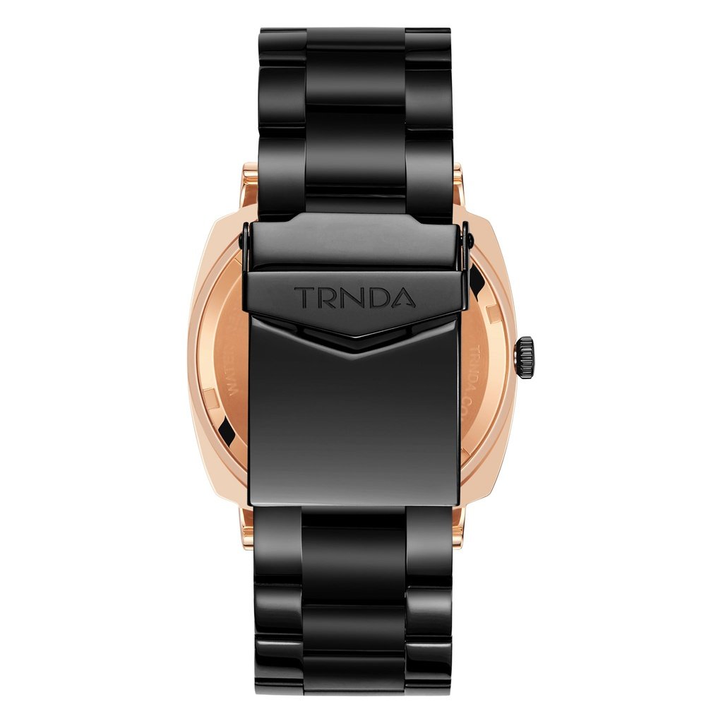 TRNDA STAINLESS STEEL SQUARE ROSE GOLD MEN'S WATCH - ELEGANT GRADIENT GREY DIAL & BLACK BAND
