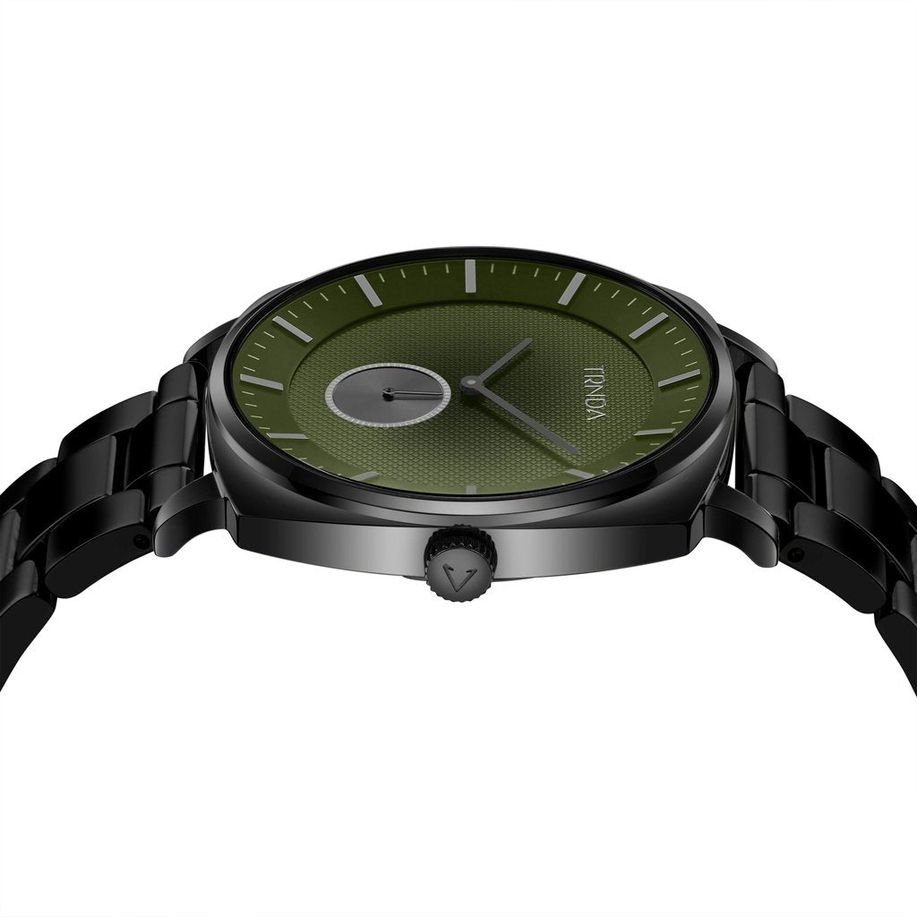 TRNDA MEN'S SQUARE BLACK STAINLESS STEEL WATCH - SEAWEED GREEN DIAL, TRENDY & DURABLE