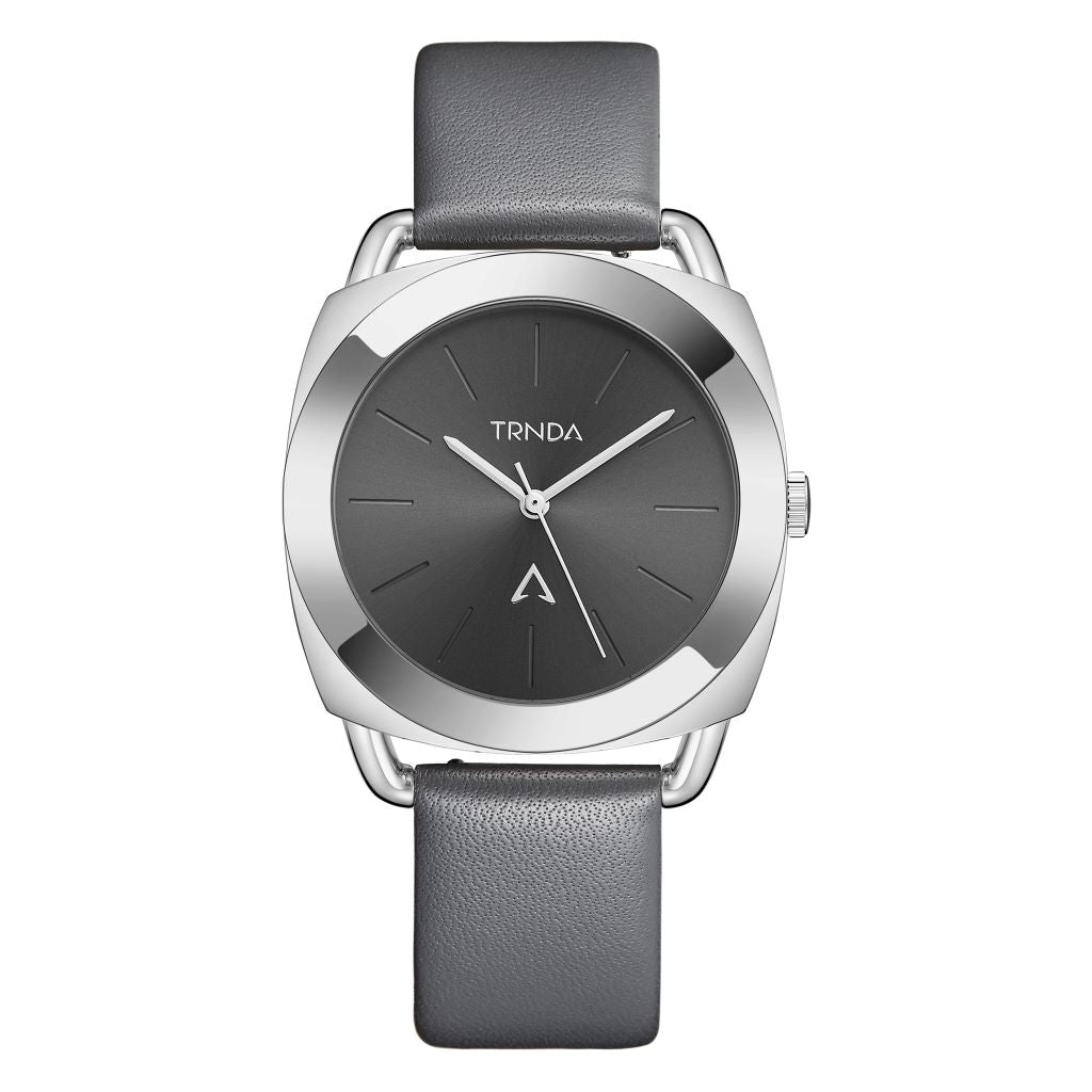 TRNDA Women's Watch with Silver Stainless Steel Case and Gray Leather Band