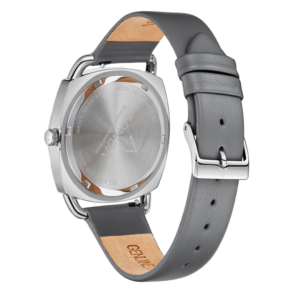 TRNDA Women's Watch with Silver Stainless Steel Case and Gray Leather Band