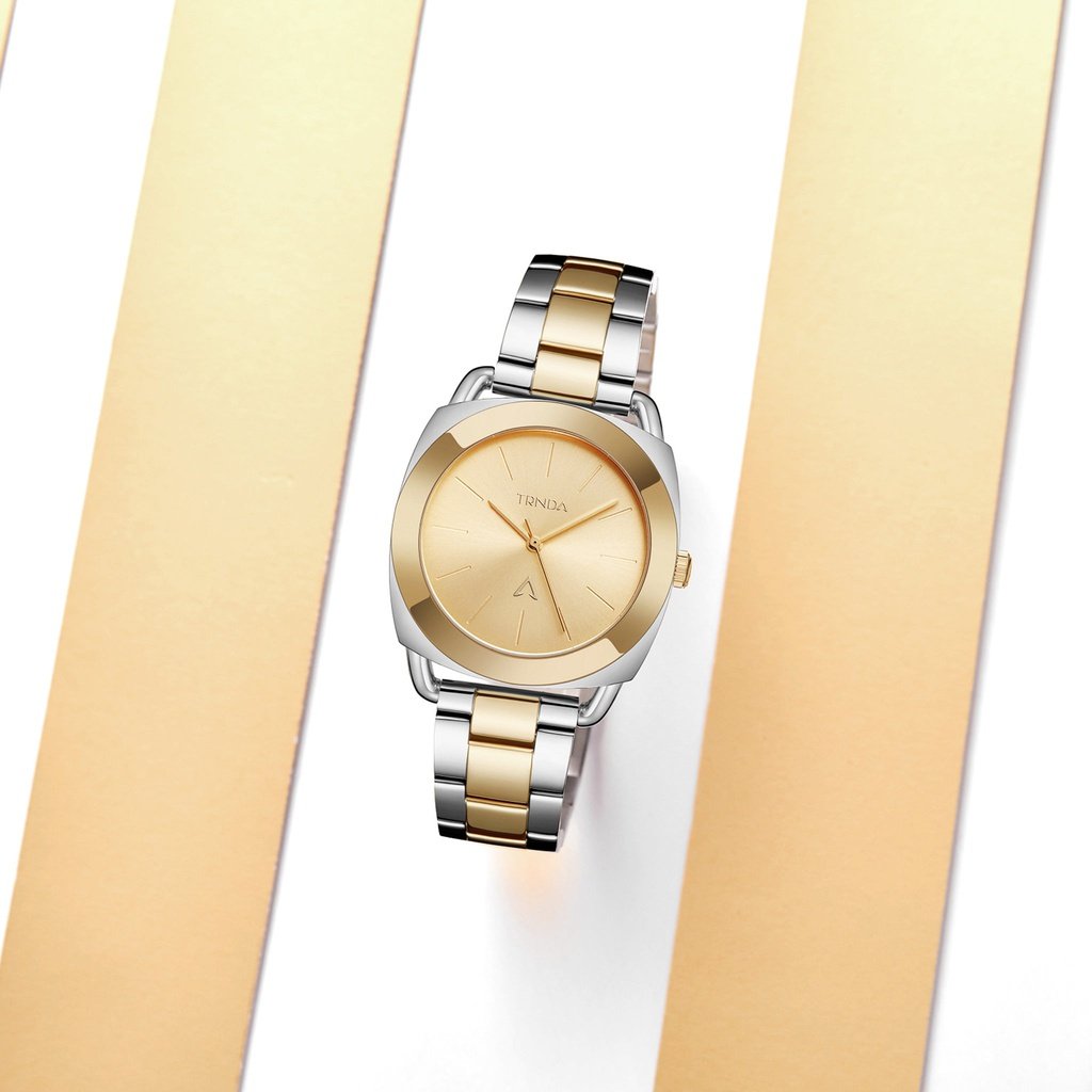 TRNDA Women's Watch with Silver Stainless Steel Case and Silver & Gold Stainless Steel Band