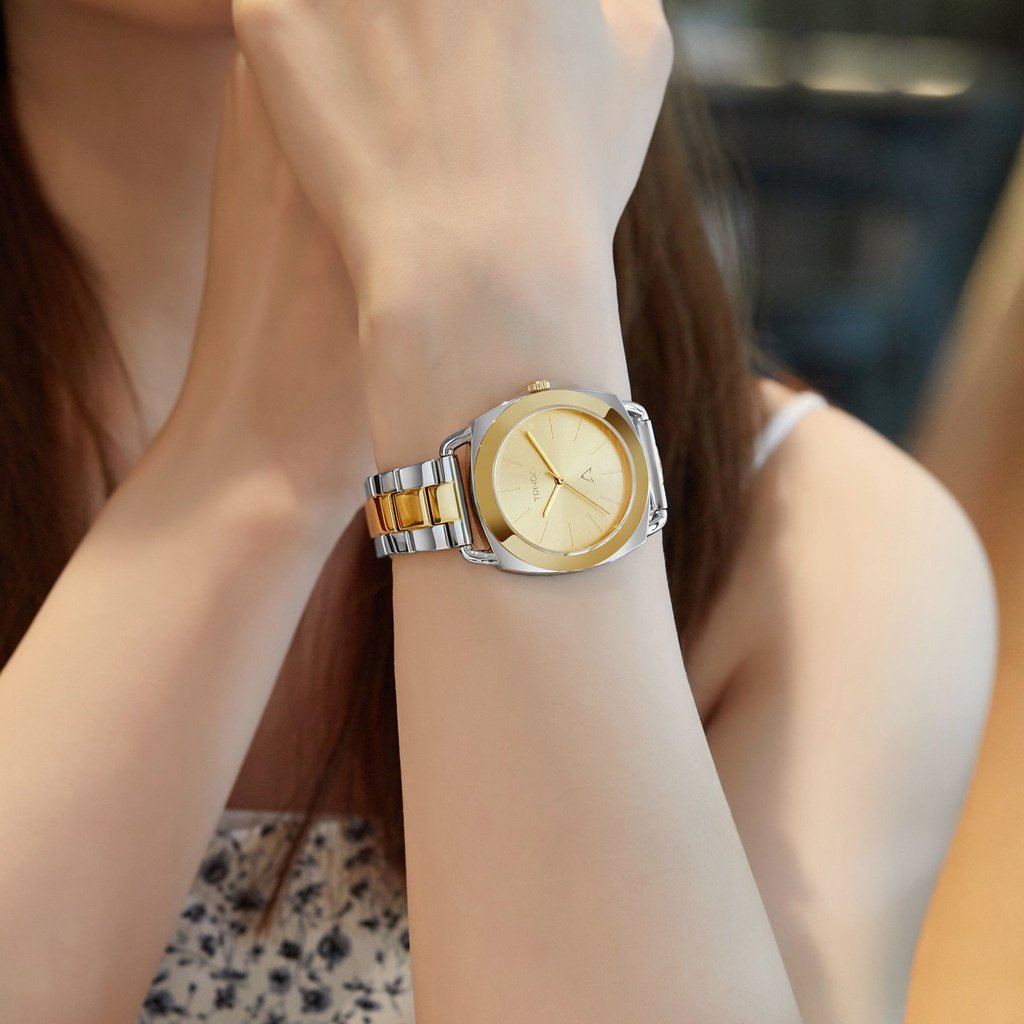 TRNDA Women's Watch with Silver Stainless Steel Case and Silver & Gold Stainless Steel Band