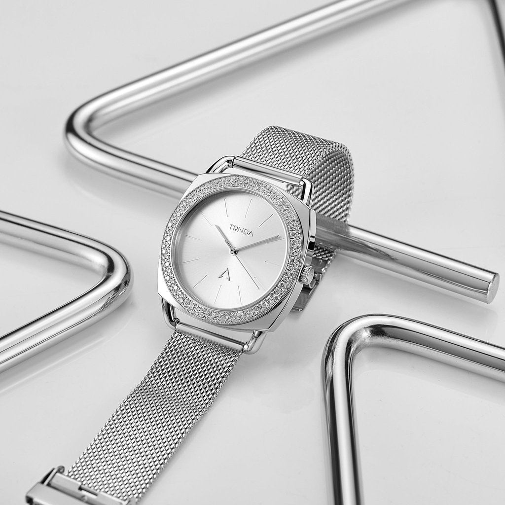TRNDA Women's Watch with Silver Stainless Steel Case and Silver Stainless Steel Band