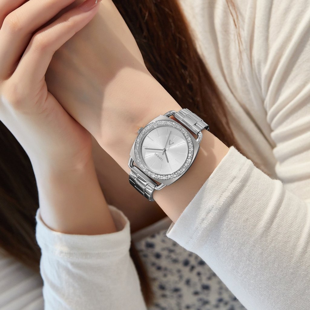 TRNDA Women's Watch with Silver Stainless Steel Case and Silver Stainless Steel Band