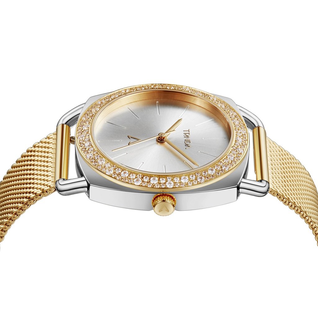 TRNDA Women's Watch with Silver Stainless Steel Case and Gold Stainless Steel Band
