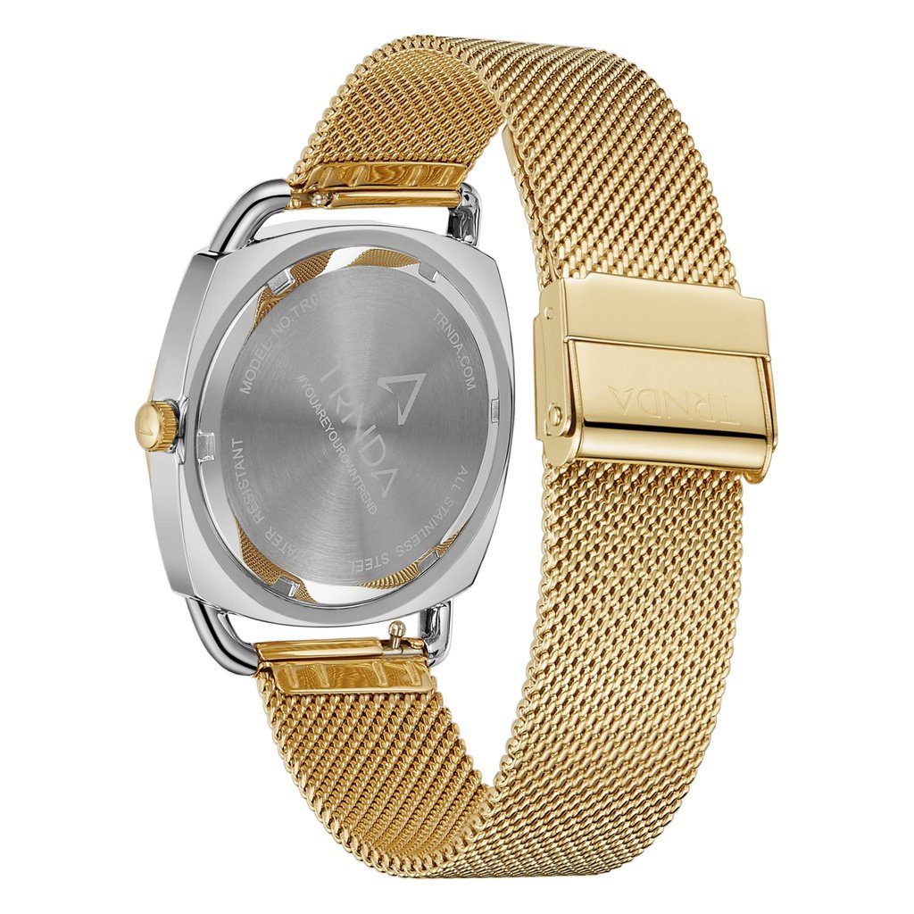 TRNDA Women's Watch with Silver Stainless Steel Case and Gold Stainless Steel Band