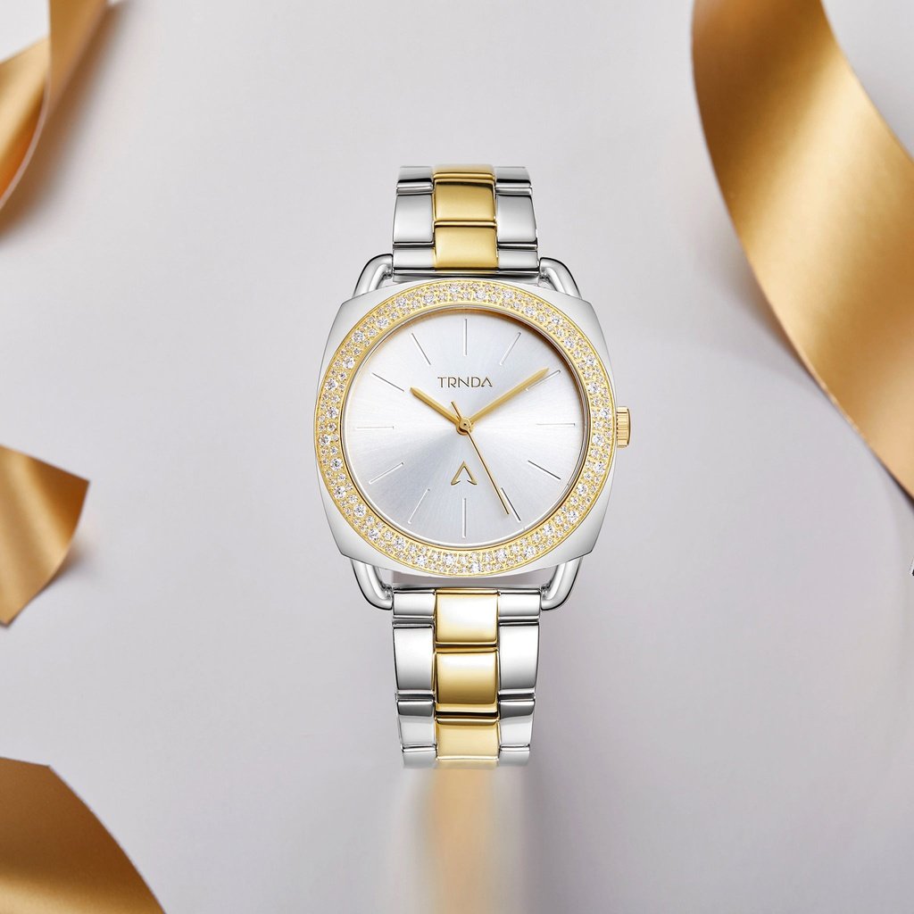 TRNDA Women's Watch with Silver Stainless Steel Case and Silver & Gold Stainless Steel Band