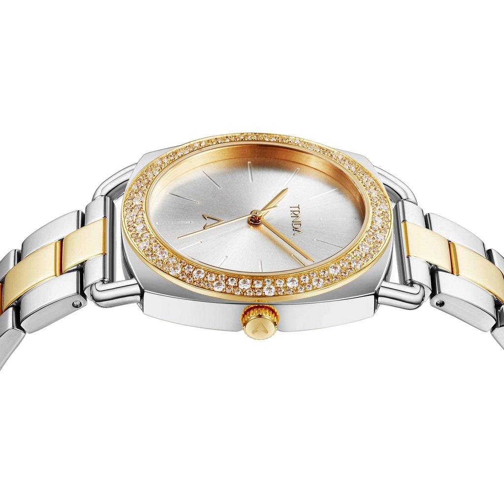 TRNDA Women's Watch with Silver Stainless Steel Case and Silver & Gold Stainless Steel Band