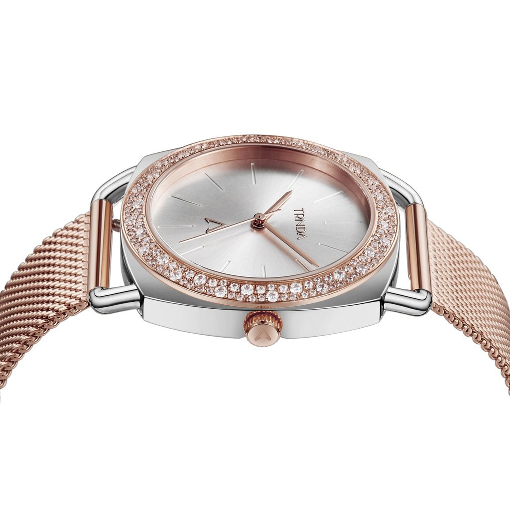 TRNDA Women's Watch with Silver Stainless Steel Case and Rose Gold Stainless Steel Band