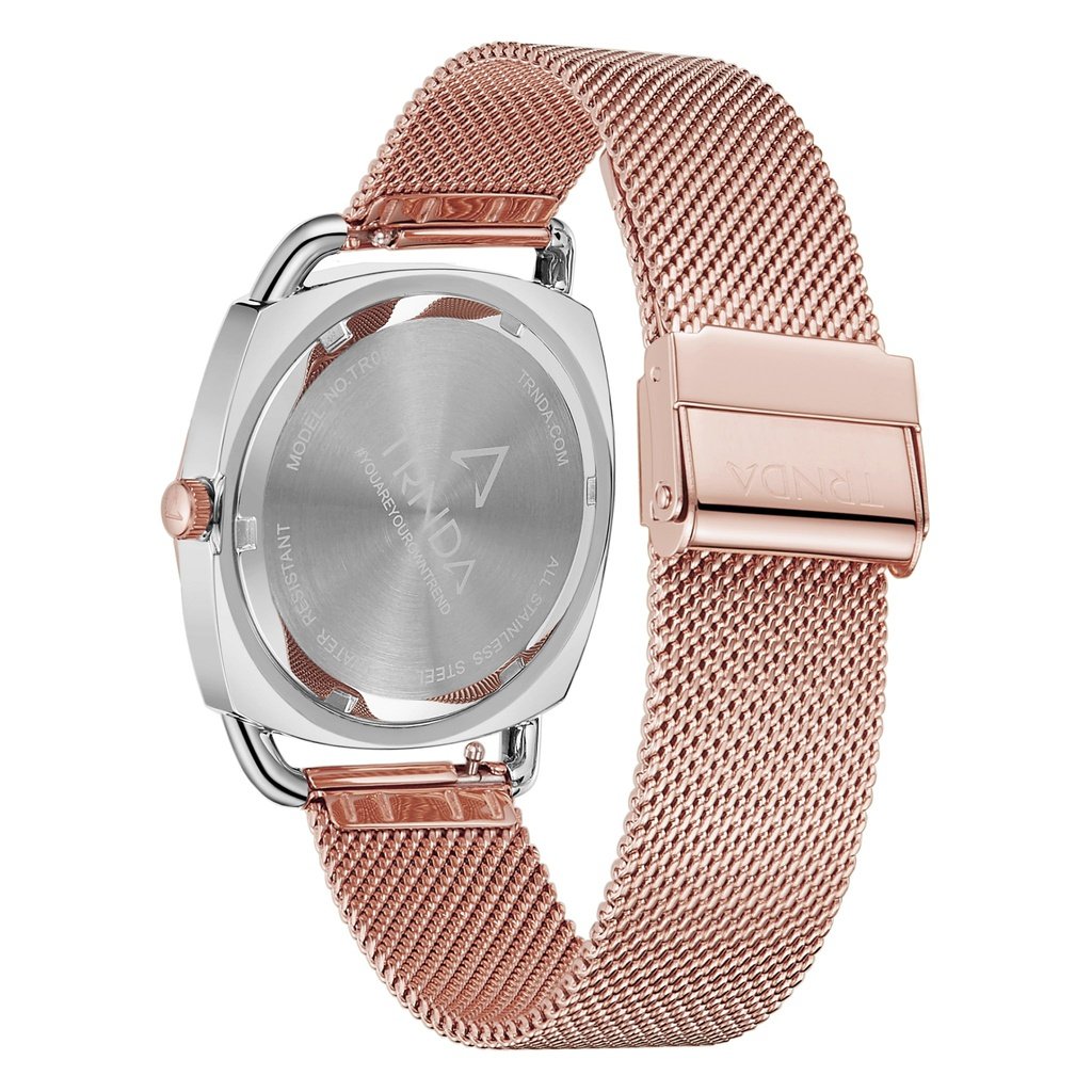TRNDA Women's Watch with Silver Stainless Steel Case and Rose Gold Stainless Steel Band