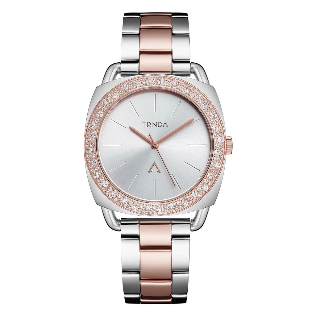 TRNDA Women's Watch with Silver Stainless Steel Case and Silver & Rose Gold Stainless Steel Band