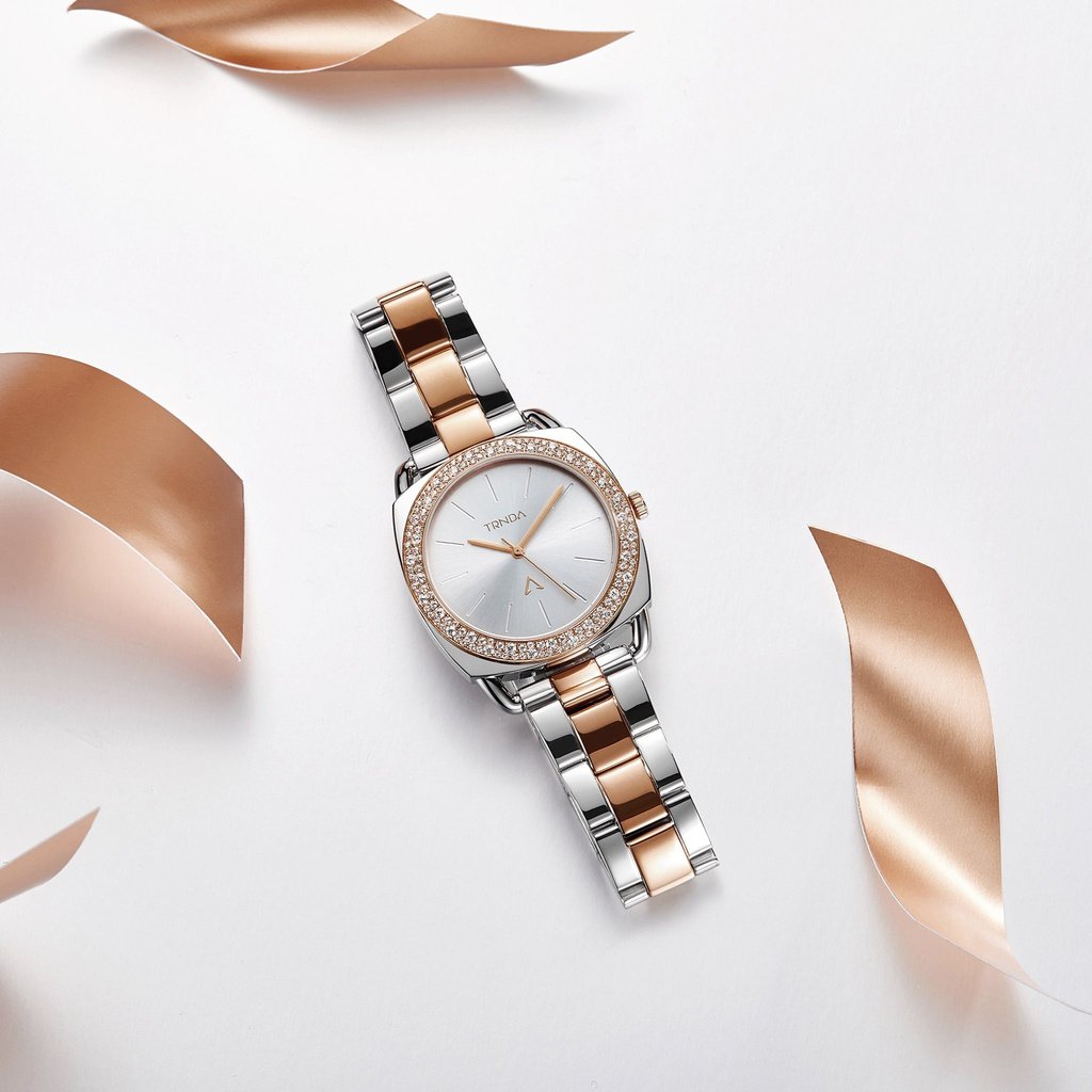 TRNDA Women's Watch with Silver Stainless Steel Case and Silver & Rose Gold Stainless Steel Band