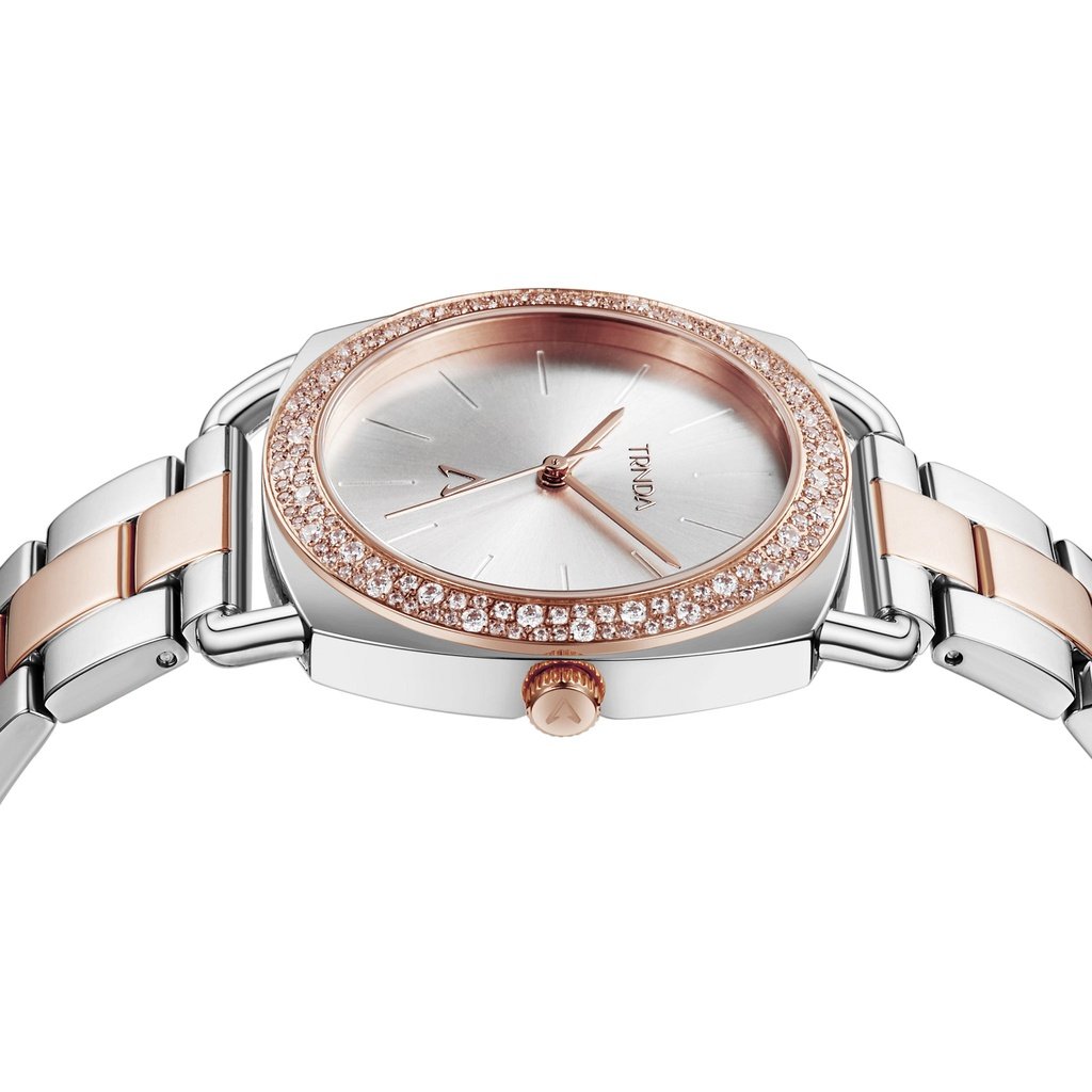 TRNDA Women's Watch with Silver Stainless Steel Case and Silver & Rose Gold Stainless Steel Band