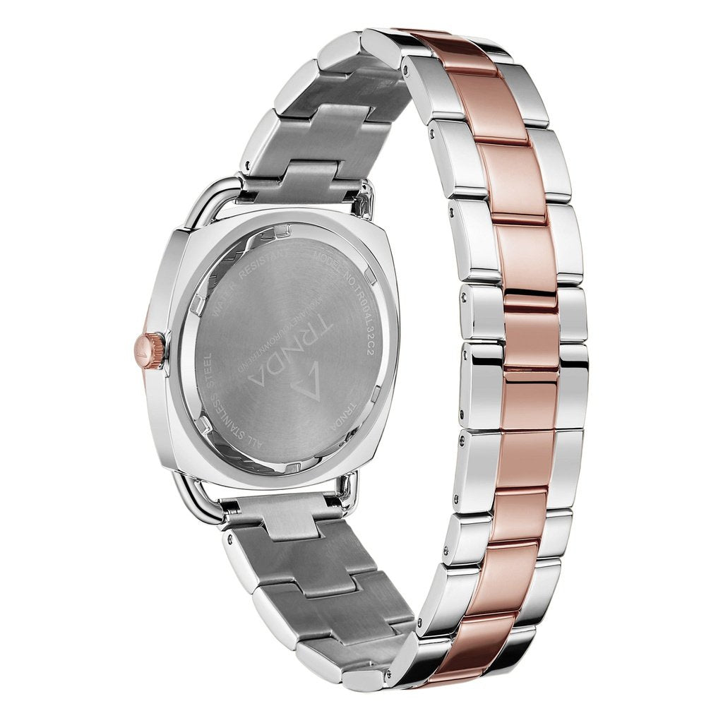 TRNDA Women's Watch with Silver Stainless Steel Case and Silver & Rose Gold Stainless Steel Band