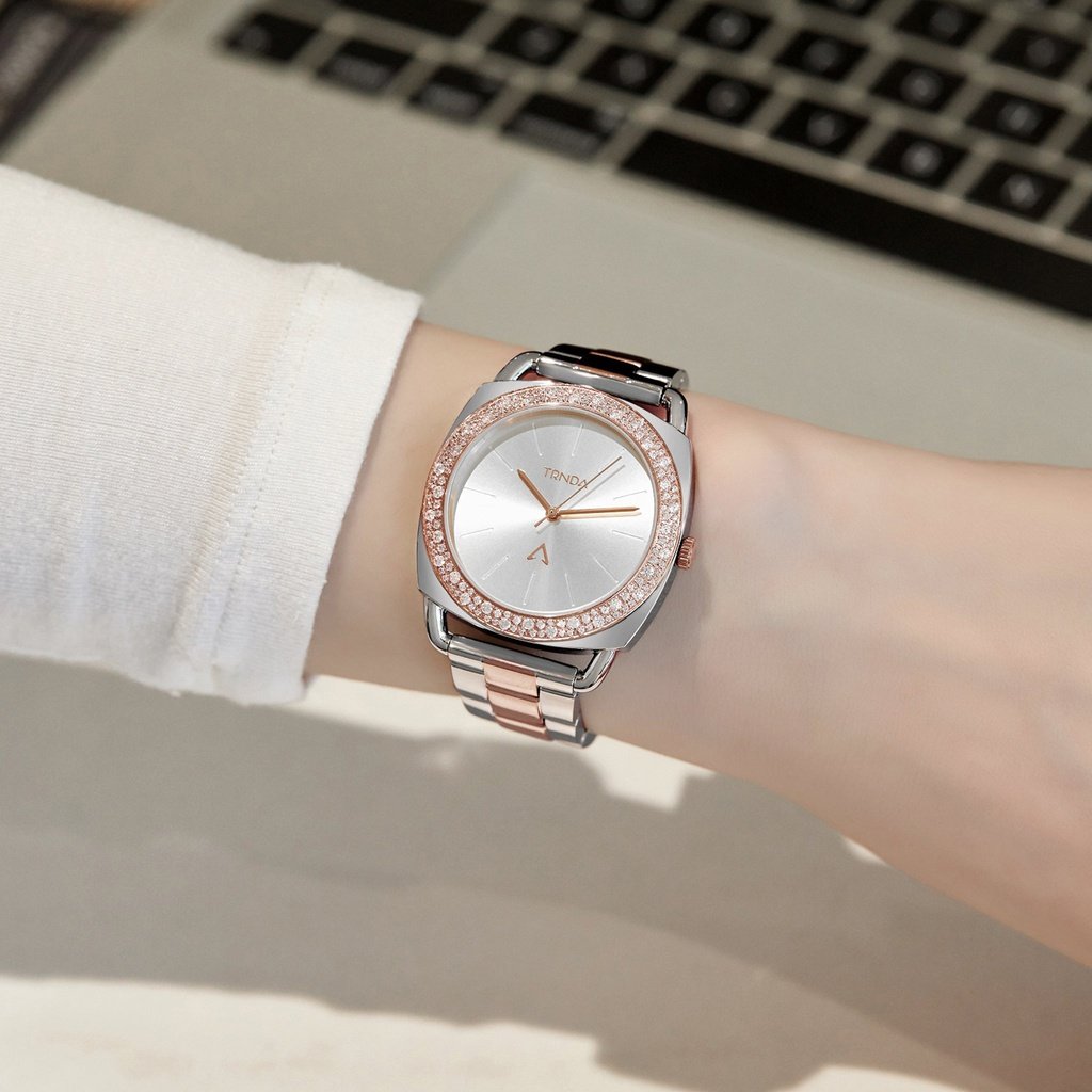 TRNDA Women's Watch with Silver Stainless Steel Case and Silver & Rose Gold Stainless Steel Band