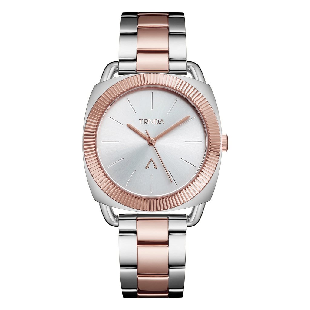 TRNDA Women's Watch with Silver Stainless Steel Case and Silver & Rose Gold Stainless Steel Band