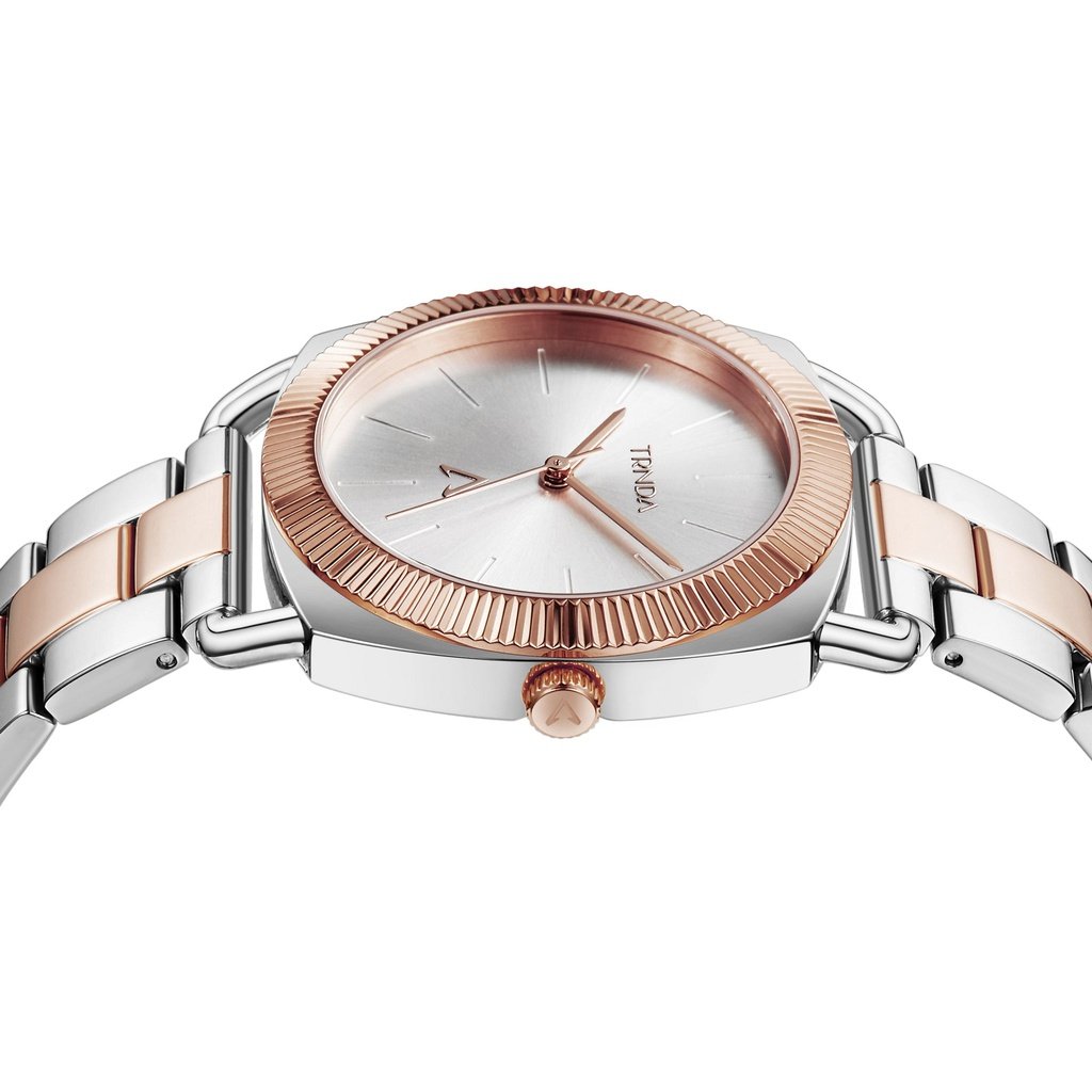 TRNDA Women's Watch with Silver Stainless Steel Case and Silver & Rose Gold Stainless Steel Band
