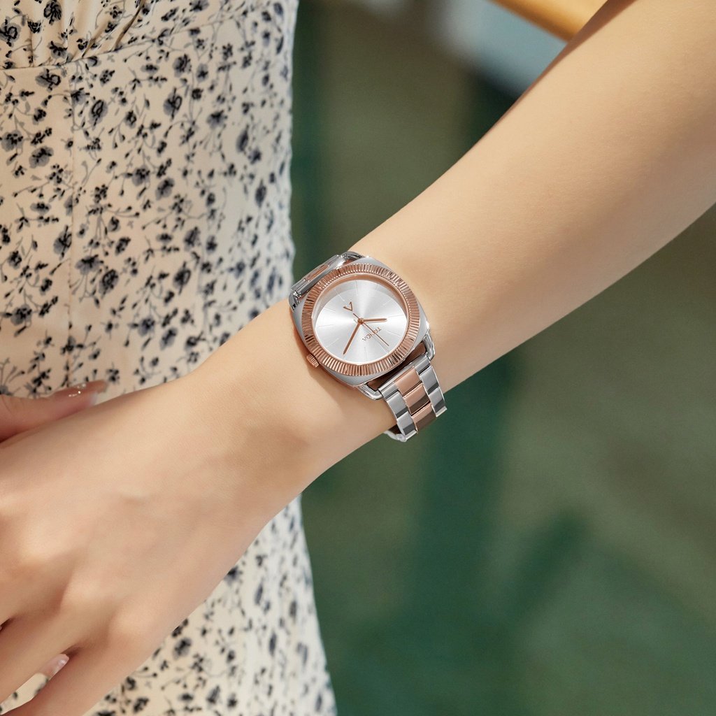 TRNDA Women's Watch with Silver Stainless Steel Case and Silver & Rose Gold Stainless Steel Band