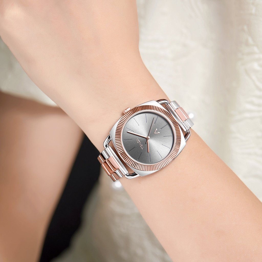 TRNDA Women's Watch with Silver Stainless Steel Case and Silver & Rose Gold Stainless Steel Band