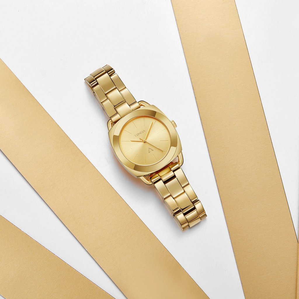 TRNDA Women's Watch with Gold Stainless Steel Case and Gold Stainless Steel Band