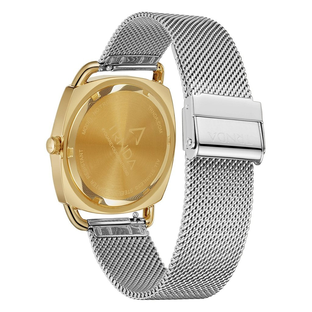 TRNDA Women's Watch with Gold Stainless Steel Case and Silver Stainless Steel Band