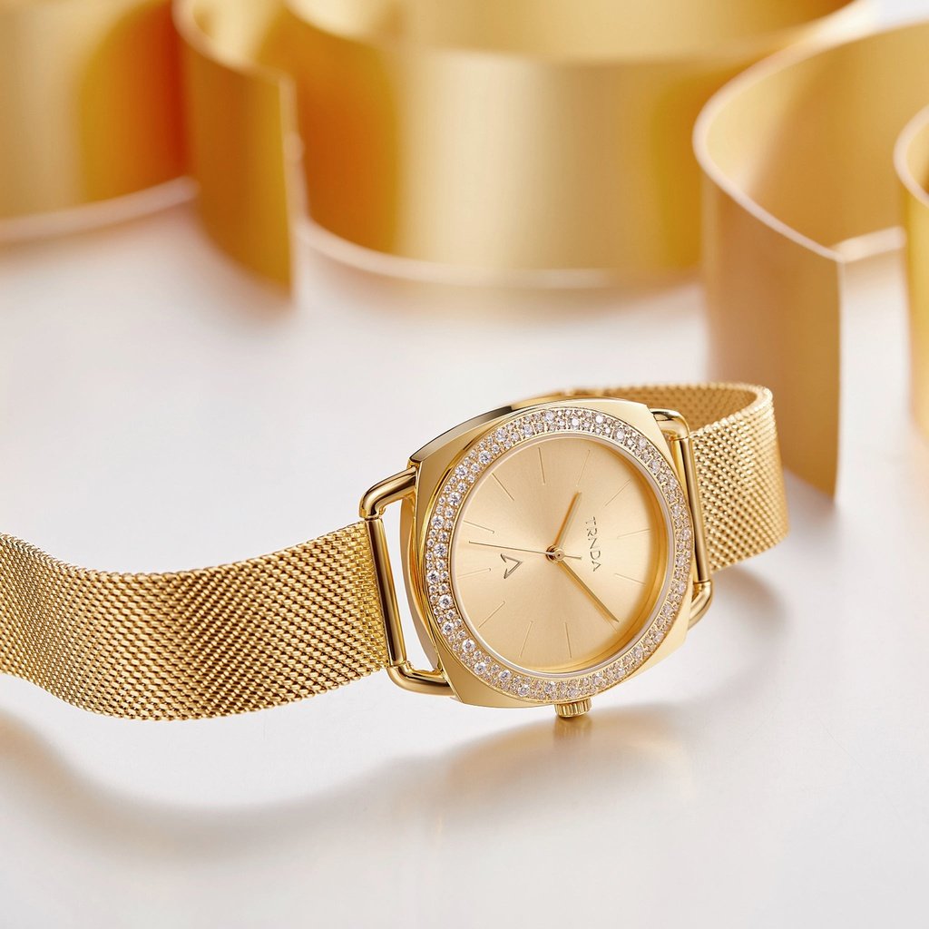 TRNDA Women's Watch with Gold Stainless Steel Case and Gold Stainless Steel Band